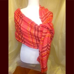 Scarf /Wrap; Light Woven Orange w Colored  Stripes